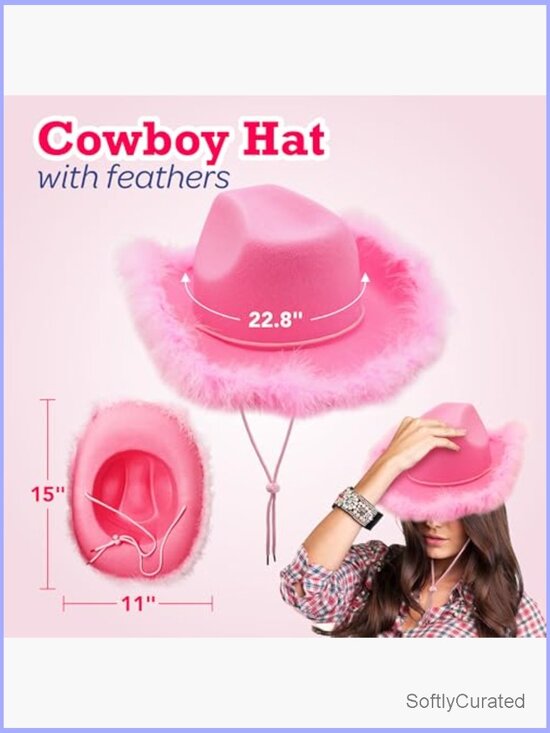 Felt Cowgirl Hat with Feathers & Heart Sunglasses Set for Party Costume main image 6